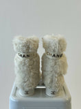 Chanel White/Black Shearling Fur Calf Length Boots