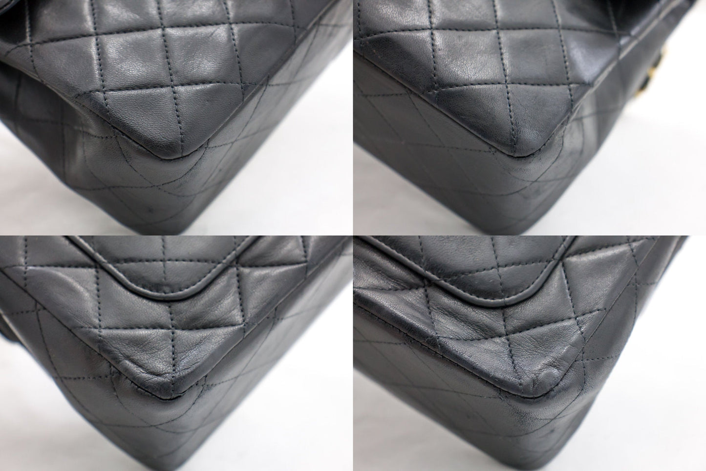 CHANEL 2.55 Double Flap Square Chain Shoulder Bag Black Lambskin
