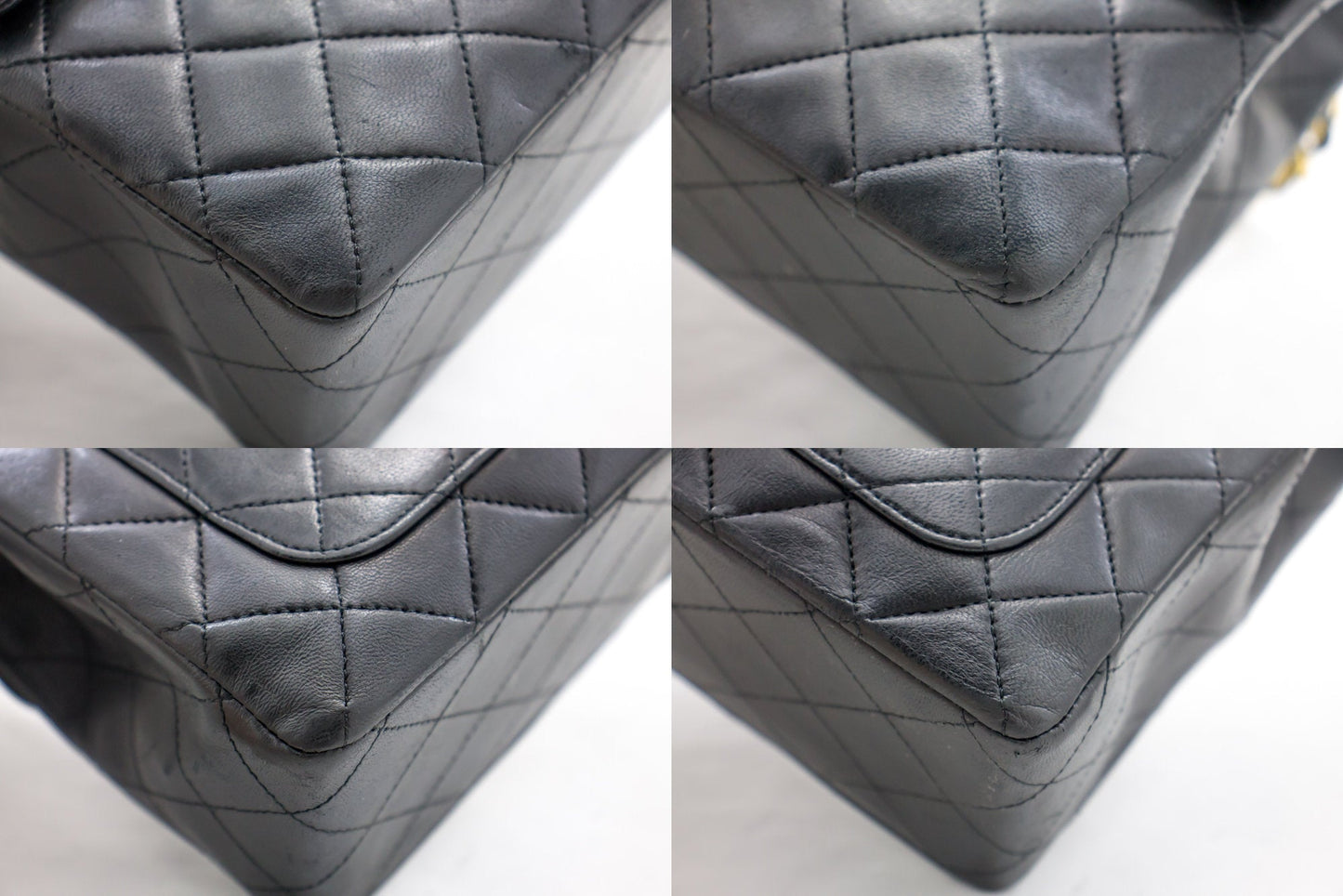 CHANEL 2.55 Double Flap Square Chain Shoulder Bag Black Lambskin