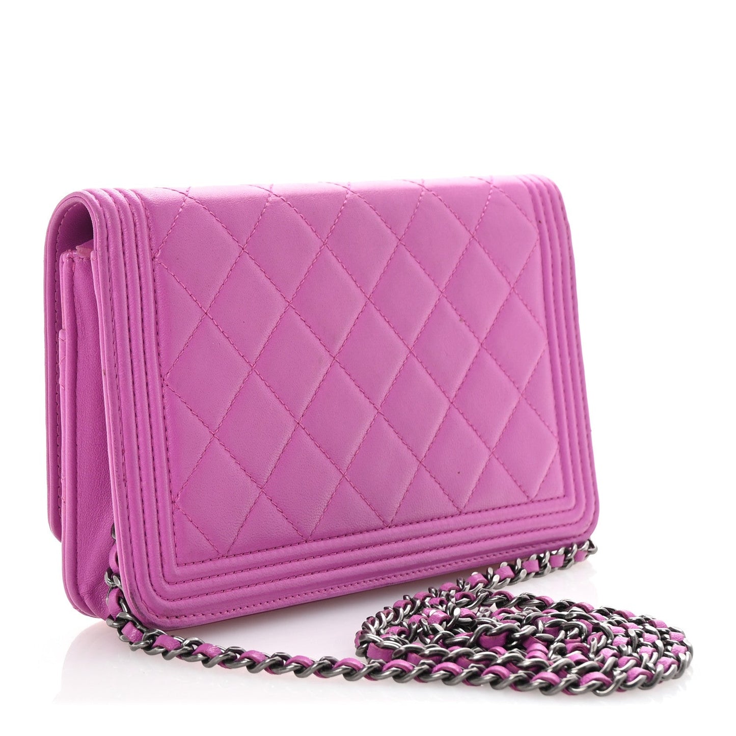 Amelia Lambskin Quilted Boy Wallet On Chain WOC Purple