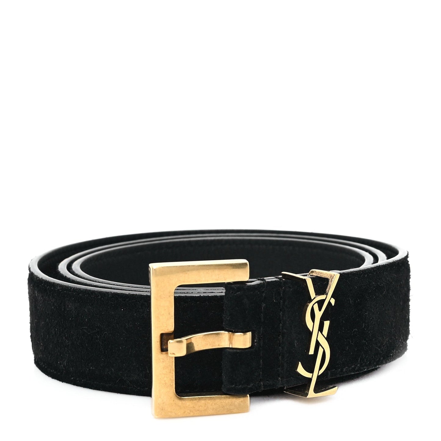 Saint Laurent Suede Calfskin Monogram Square Buckle Belt 90 36 Black