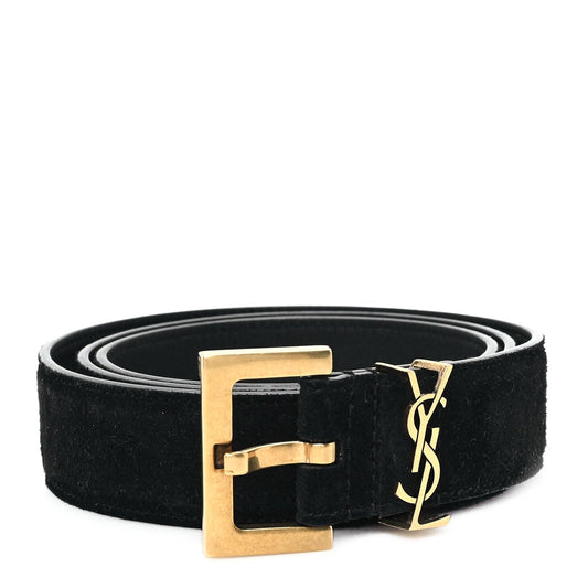 Saint Laurent Suede Calfskin Monogram Square Buckle Belt 90 36 Black