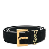 Saint Laurent Suede Calfskin Monogram Square Buckle Belt 90 36 Black