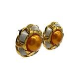 Chanel Orange Synthetic Pearl Leather & Chain Earrings