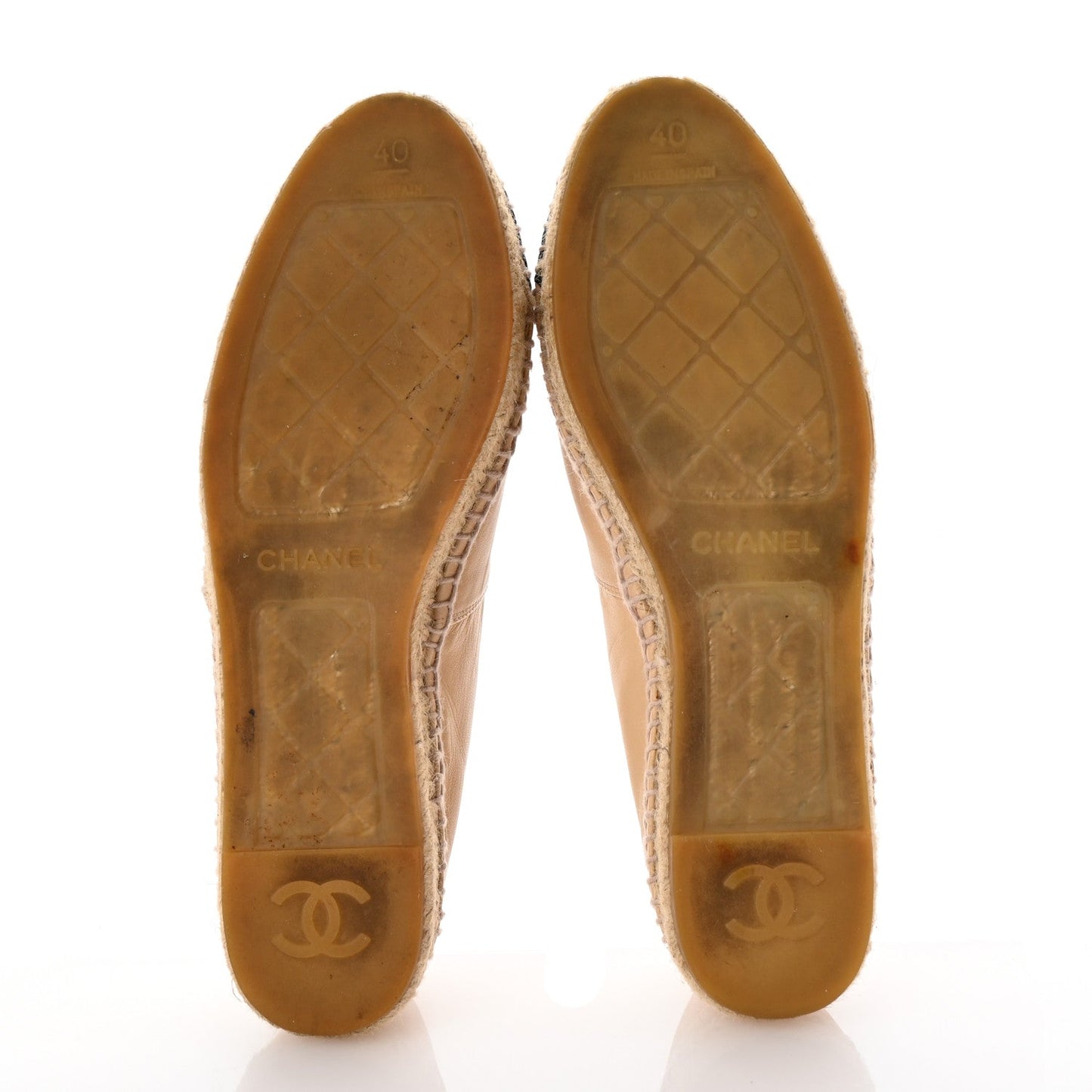 Amelia Lambskin CC Espadrilles 40 Beige Black