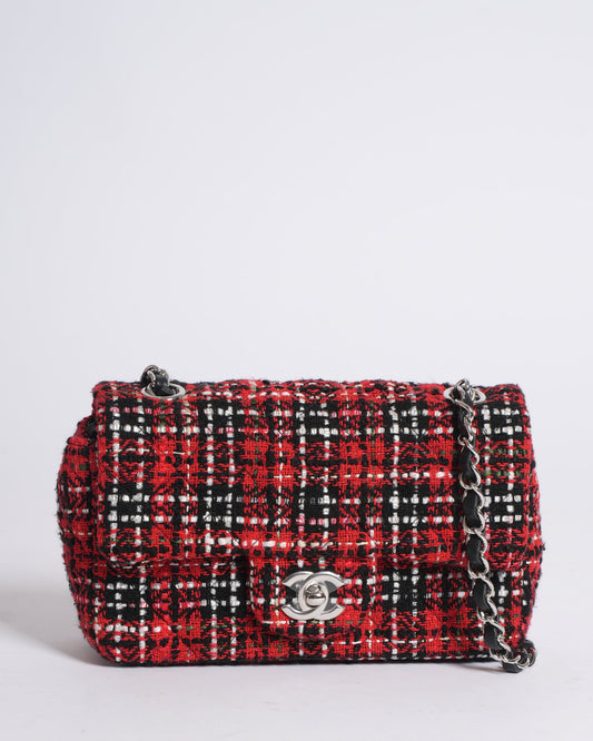 New Chanel Red Mini Tweed Single Flap Bag