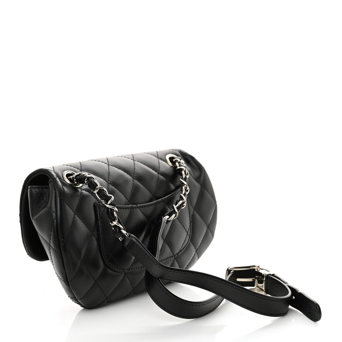 Amelia Calfskin Quilted CC Uniform Flap Belt Bag Black
