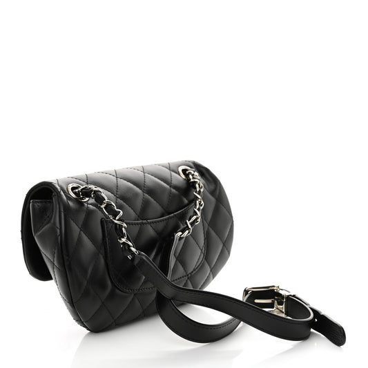 Amelia Calfskin Quilted CC Uniform Flap Belt Bag Black