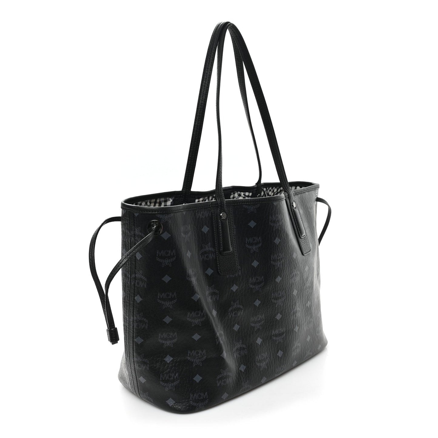 jmb        Grained Calfskin Visetos Medium Liz Reversible Shopper Tote Black