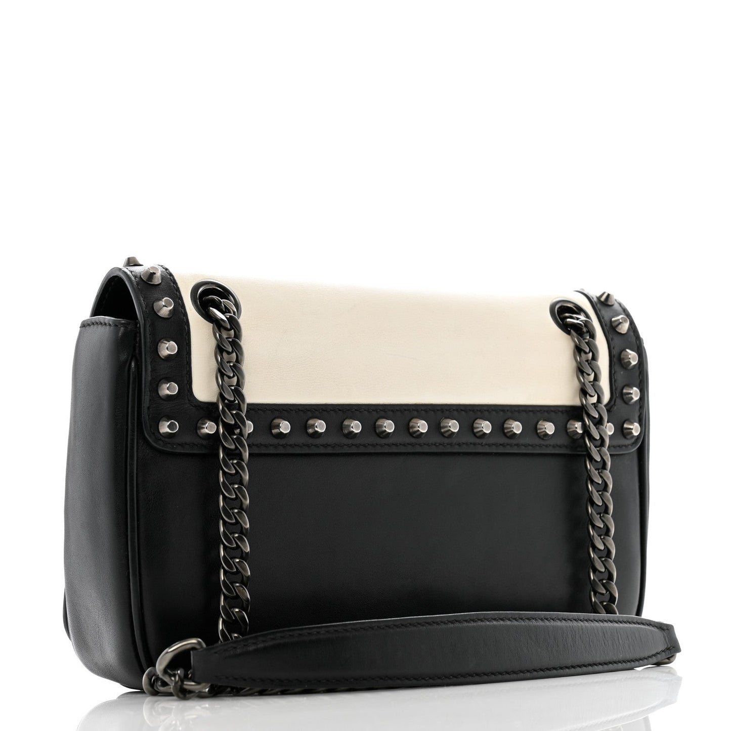 Prada Glace Calfskin Studded Crossbody White Black