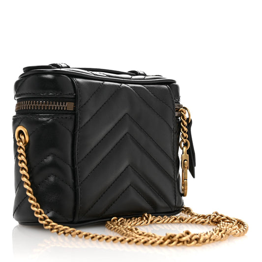 Amelia Calfskin Matelasse Chevron Mini GG Marmont Top Handle Bag Black
