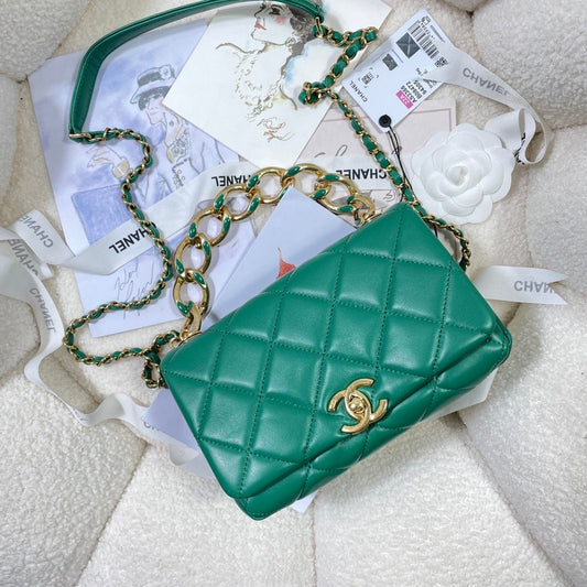 CHL -  Flap Bag Gold Hardware Green For Women Handbags, Shoulder Bags 7.9in/20AmeliaAS3366