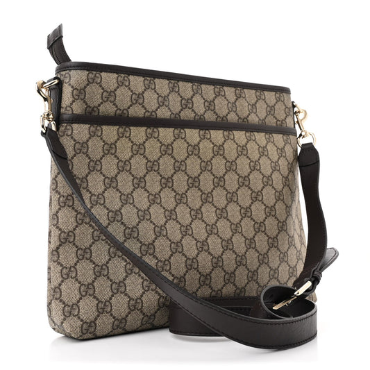 Amelia GG Plus Monogram Medium Flat Messenger Bag Dark Brown