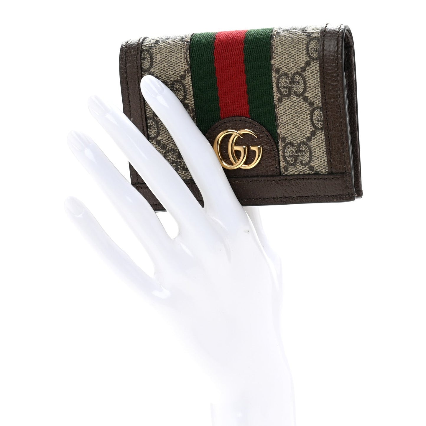 Amelia GG Supreme Monogram Web Ophidia Card Case Beige New Acero
