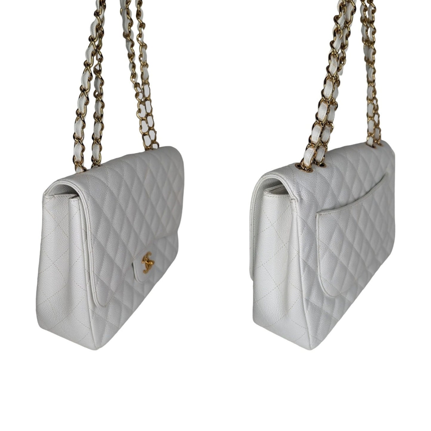 Chanel bags   Classic Quilted Caviar Single White Jumbo Flap