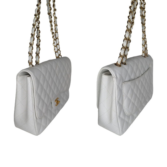 Chanel bag   Classic Quilted Caviar Single White Jumbo Flap