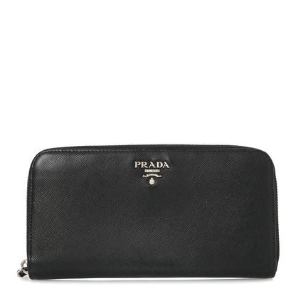 Prada Saffiano Metal Zip Around Wallet Black