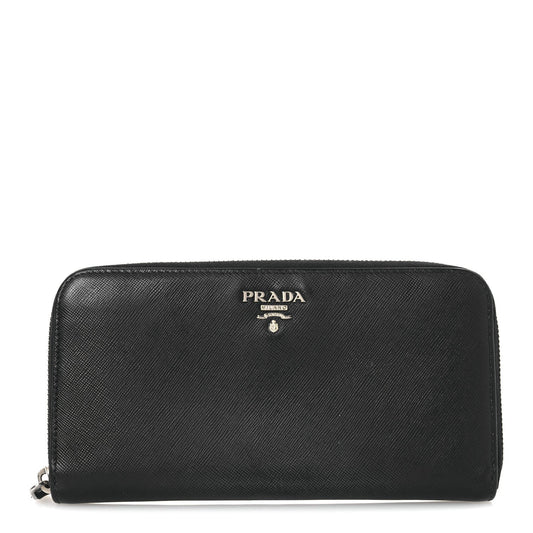 Prada Saffiano Metal Zip Around Wallet Black