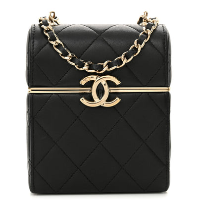 Amelia Lambskin Quilted Small Box With Chain Black