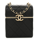 Amelia Lambskin Quilted Small Box With Chain Black