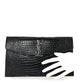 Saint Laurent Calfskin Crocodile Embossed Uptown Monogram Clutch Black