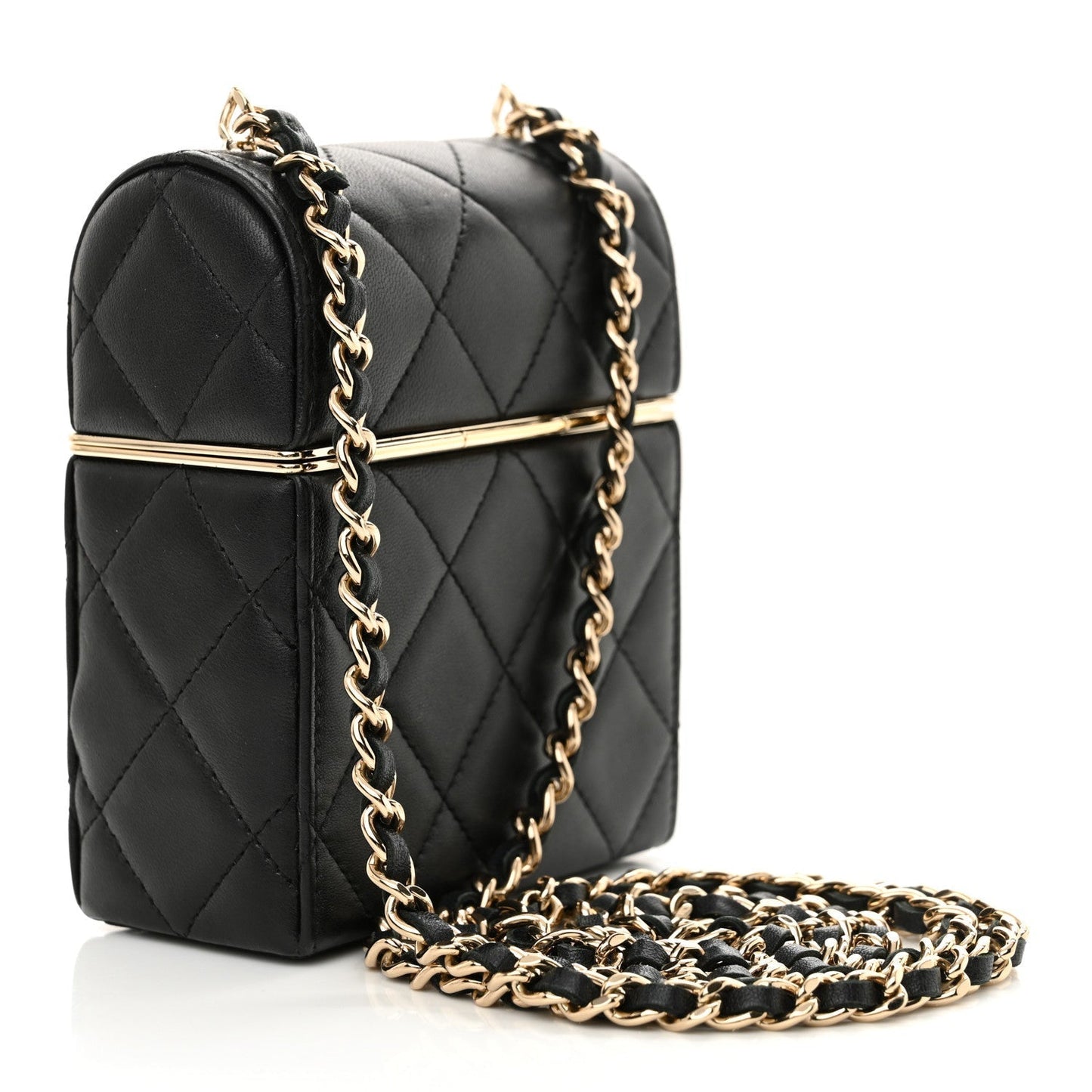 Amelia Lambskin Quilted Small Box With Chain Black