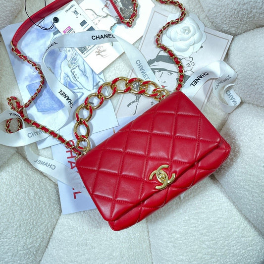CHL -  Flap Bag Gold Hardware Red For Women Handbags, Shoulder Bags 7.9in/20AmeliaAS3366