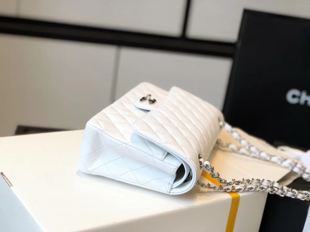 CHL -  Classic Medium Flapbag SilAmelia- Hardware White 10in/25.5cm