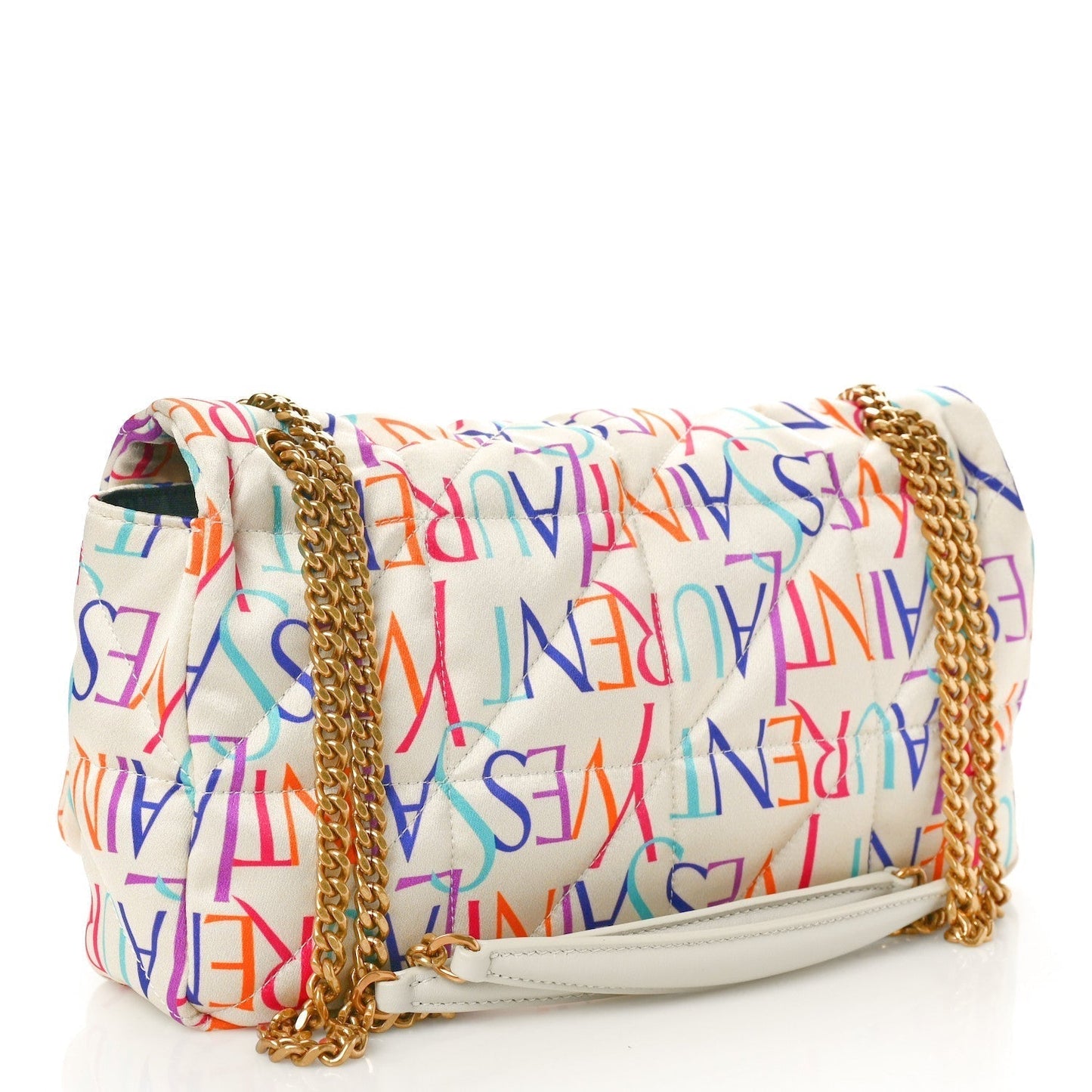 Saint Laurent Silk Carre Rive Gauche Print Patchwork Monogram Medium Jamie Multicolor White