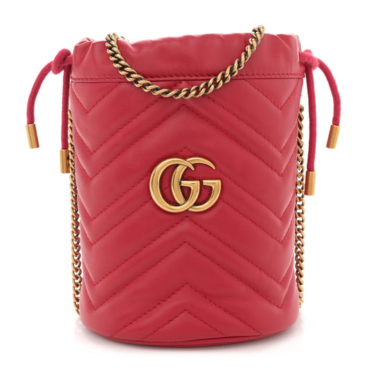 Amelia Calfskin Matelasse Mini GG Marmont 2.0 Bucket Bag Hibiscus Red
