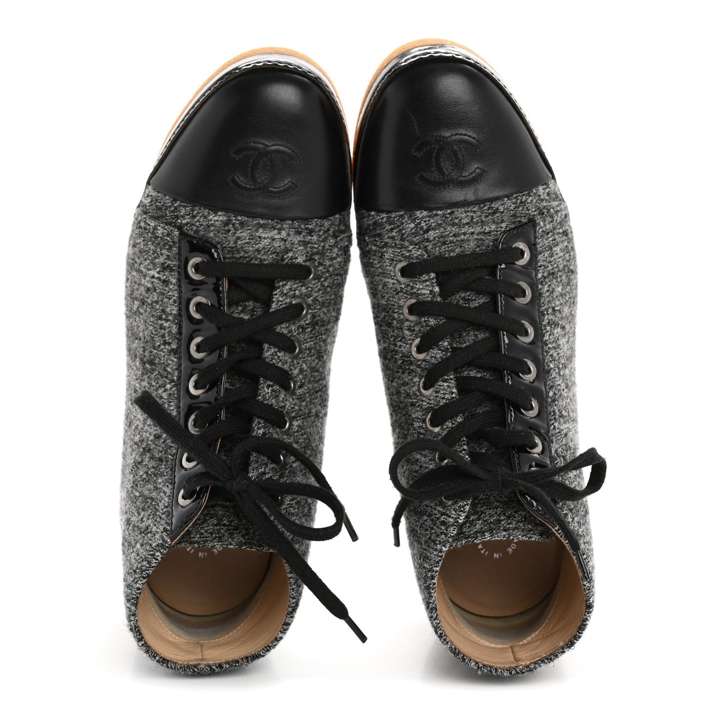 Amelia Wool Calfskin CC Lace Up Short Boots 37.5 Grey Black