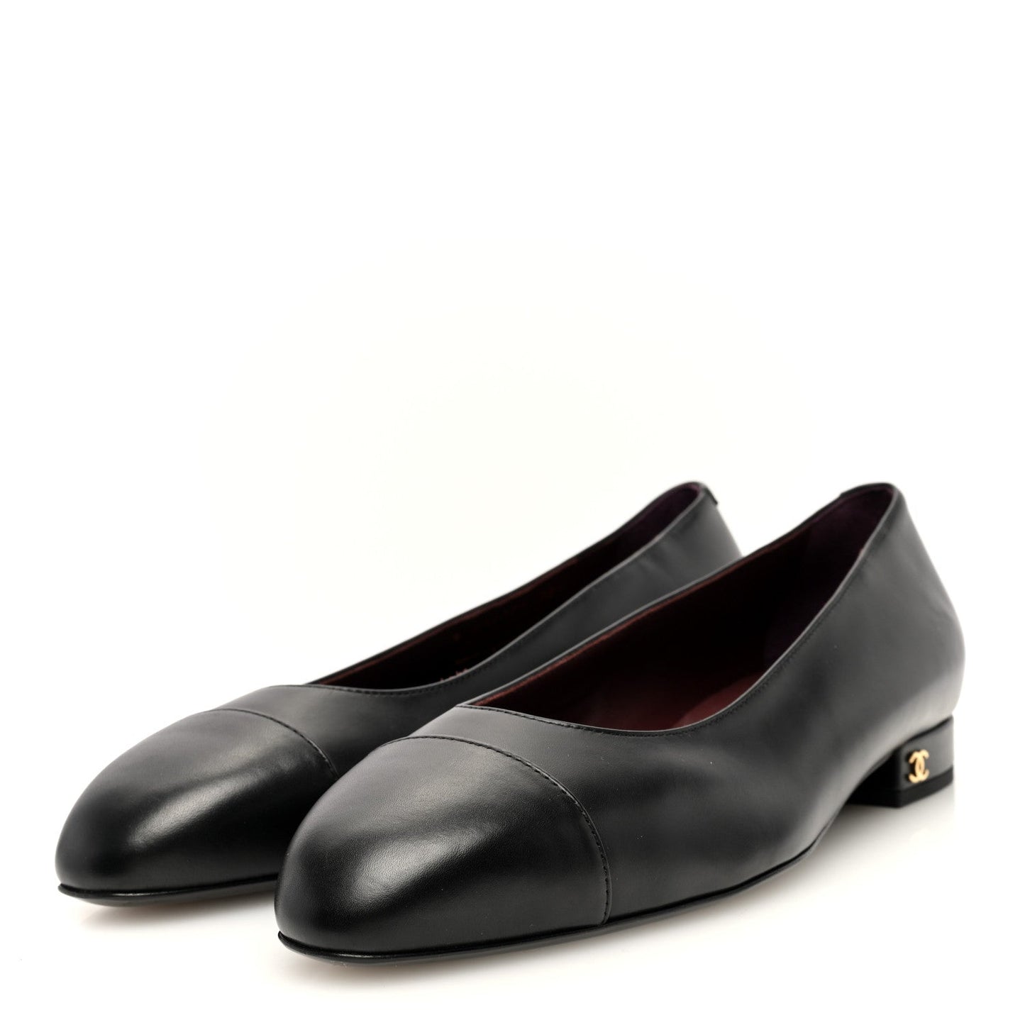 Amelia Lambskin Cap Toe CC Uniform Ballerina Flats 38.5 Black