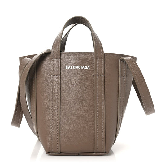 Balenciaga Grained Calfskin XS Everyday North South Shoulder Tote Bag Brown