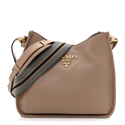Prada Vitello Daino Soft Hobo Messenger Bag Argilla