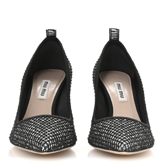Miu Miu Glitter Rete 85 Pumps 35.5 Silver Black