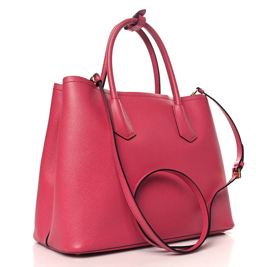 Prada Saffiano Cuir Medium Double Bag Peonia