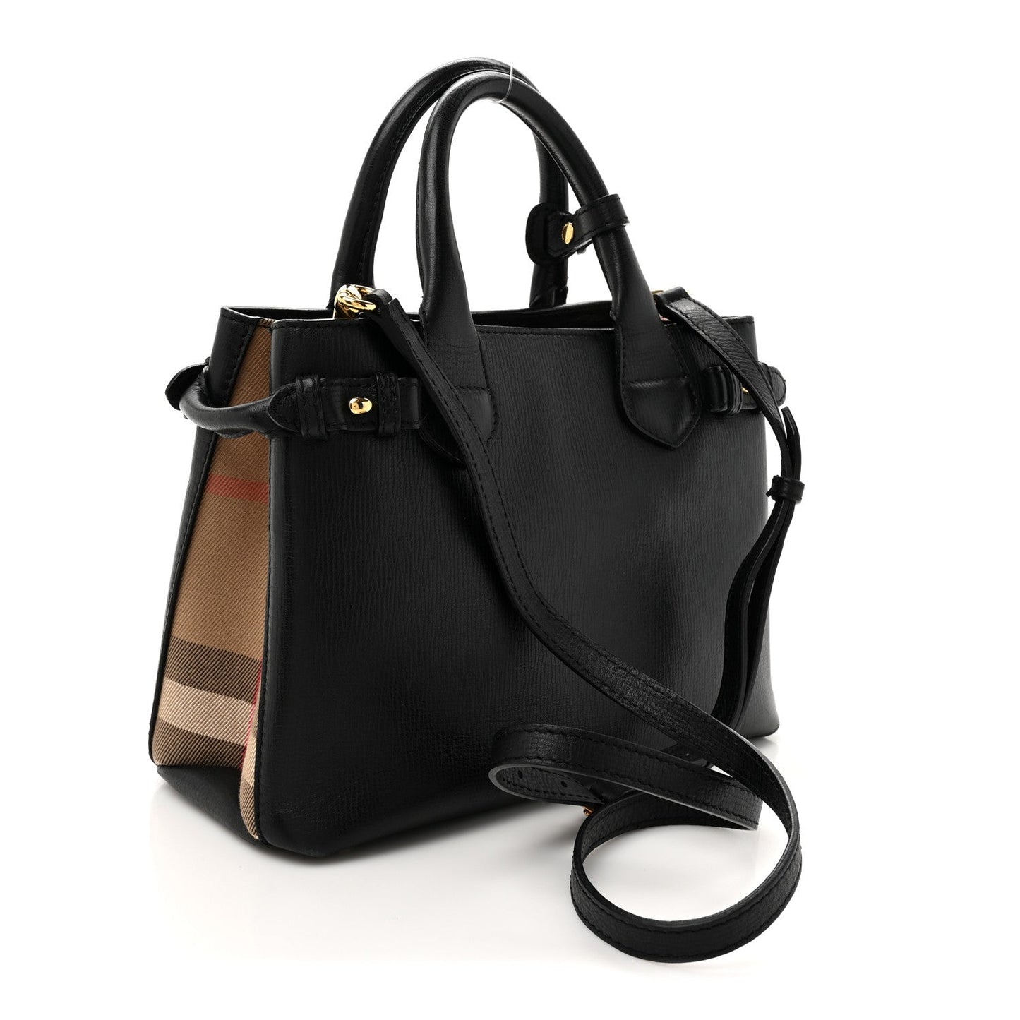 Amelia Derby Calfskin Ho    Check Small Banner Tote Black