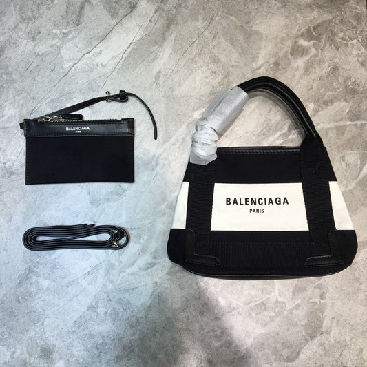 BLN-Ciaga Navy Small Cabas Tote Bag In Black And White, For Women,  Bags 18.5in/47cm