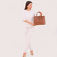 Brown multi-compartment shoulder bag