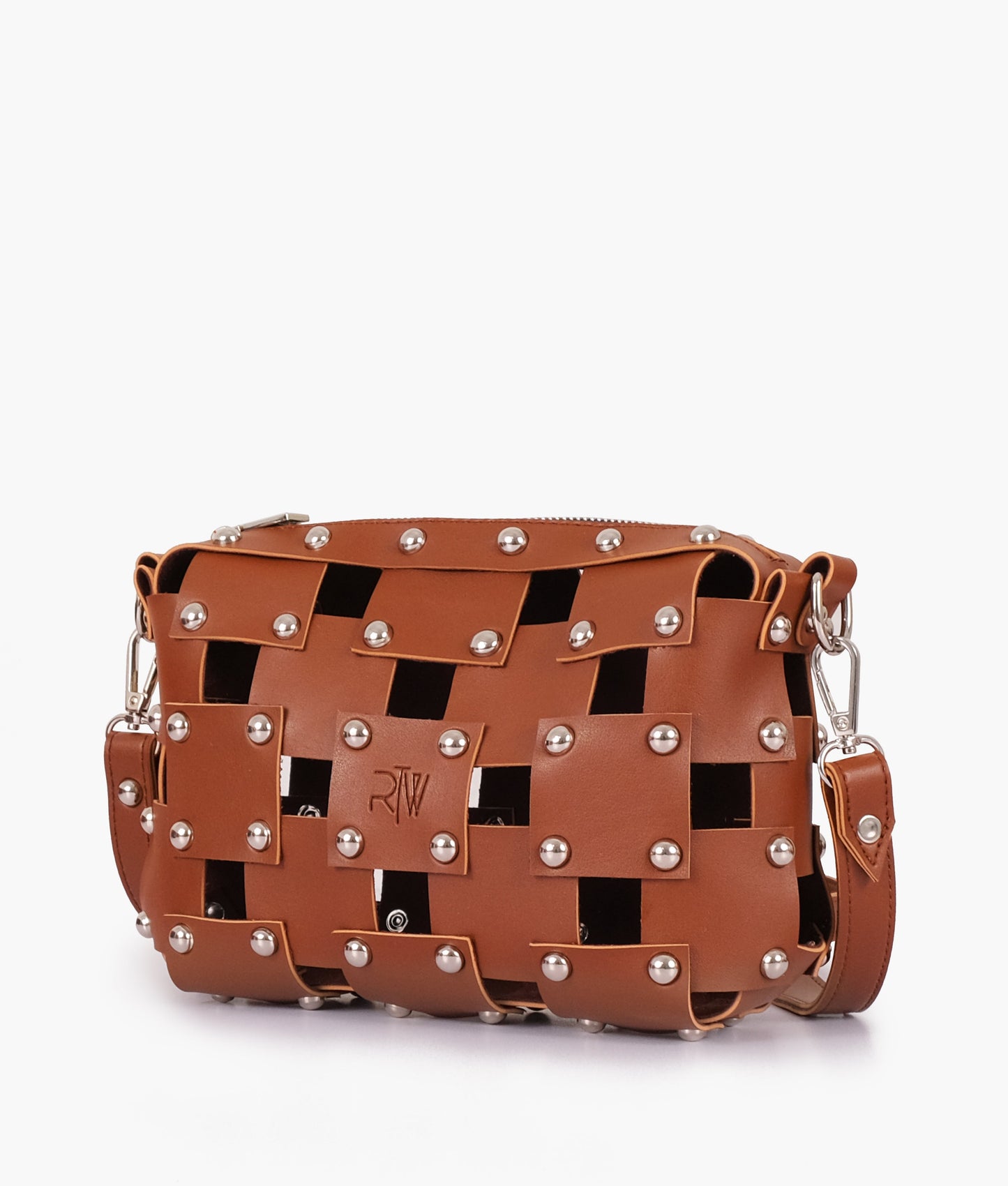 Brown rivet cross-body bag
