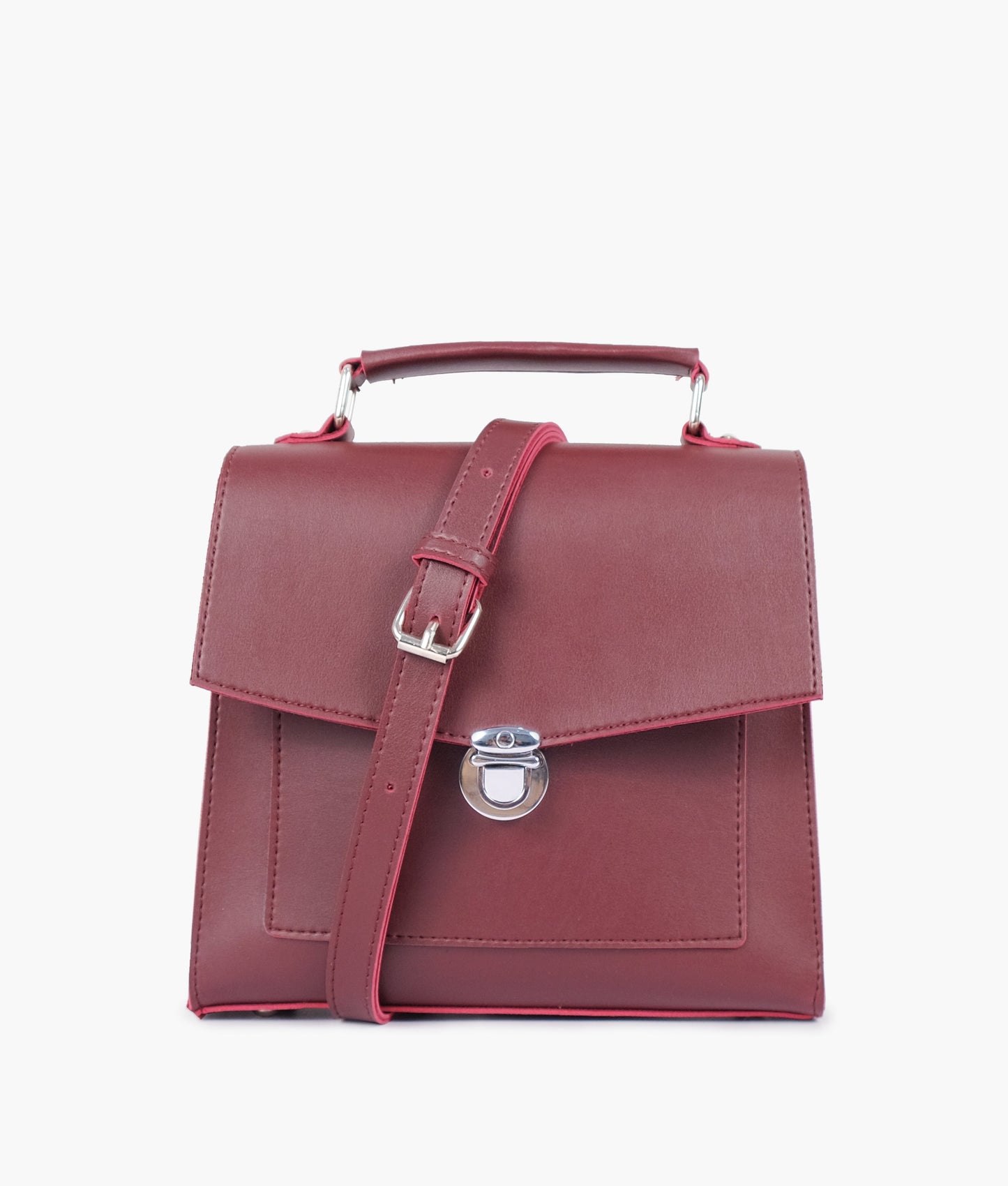 Burgundy push-lock messenger bag