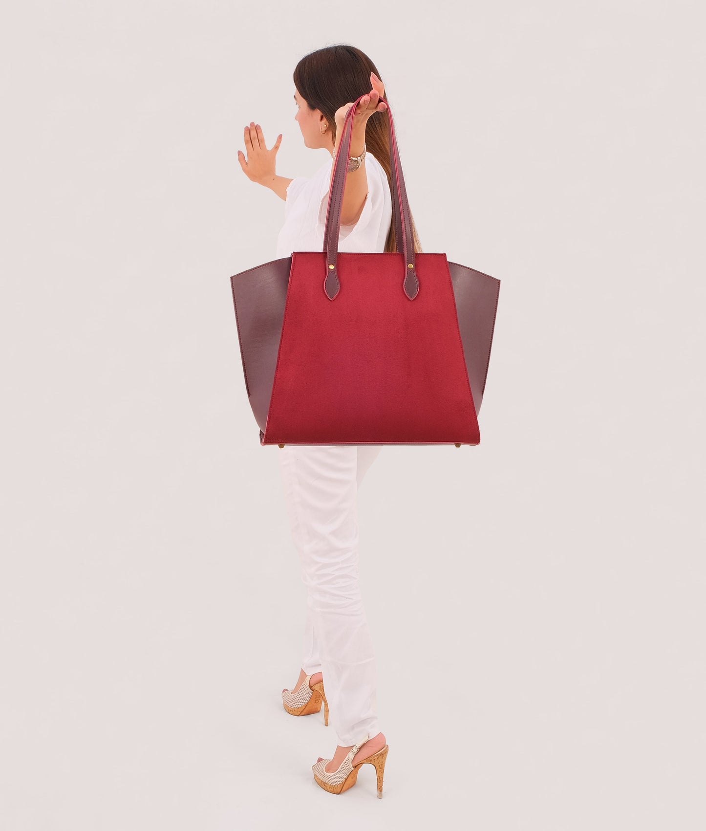 Burgundy suede classic tote bag
