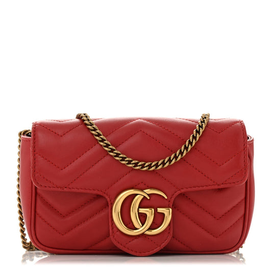 Amelia Calfskin Matelasse Super Mini GG Marmont Shoulder Bag Hibiscus Red