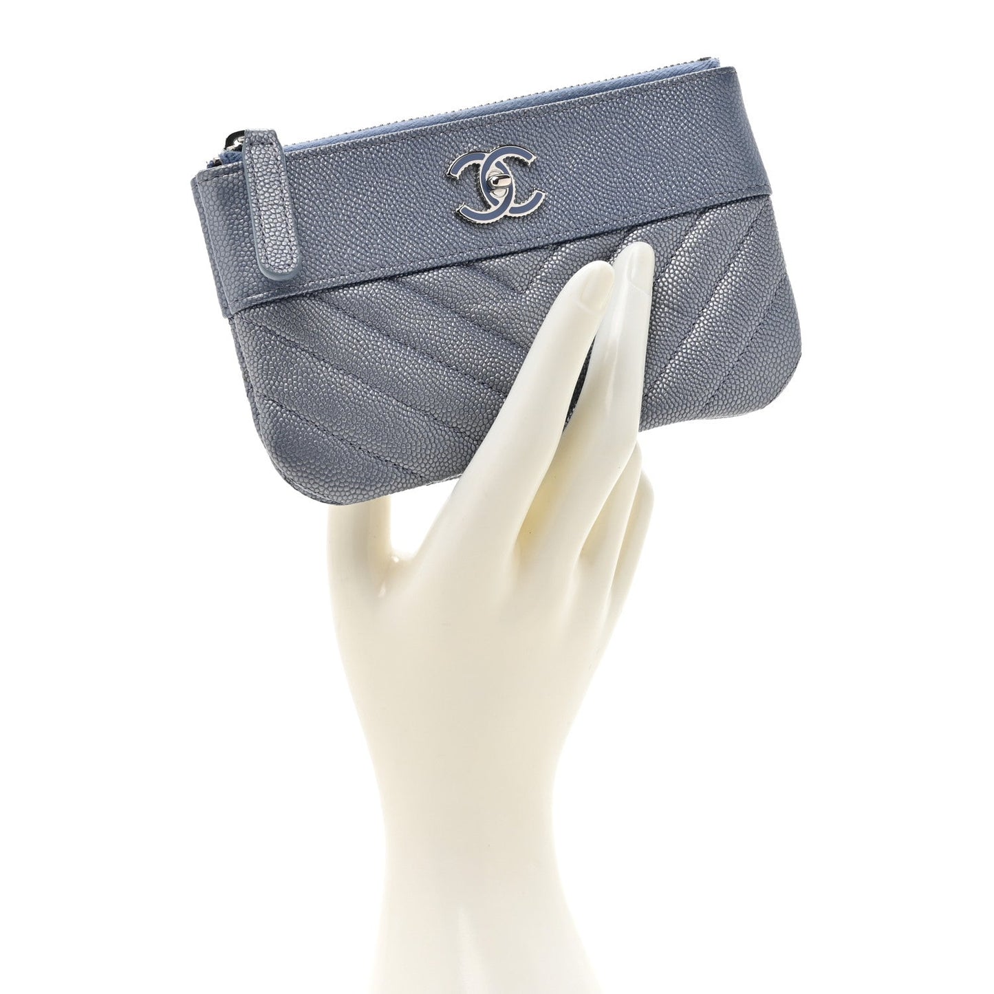 Amelia Caviar Chevron Quilted Small      Mademoiselle Cosmetic Case Blue