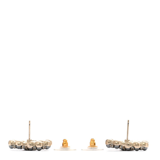 Amelia Pearl Crystal Nefertiti CC Earrings Silver Dark Grey