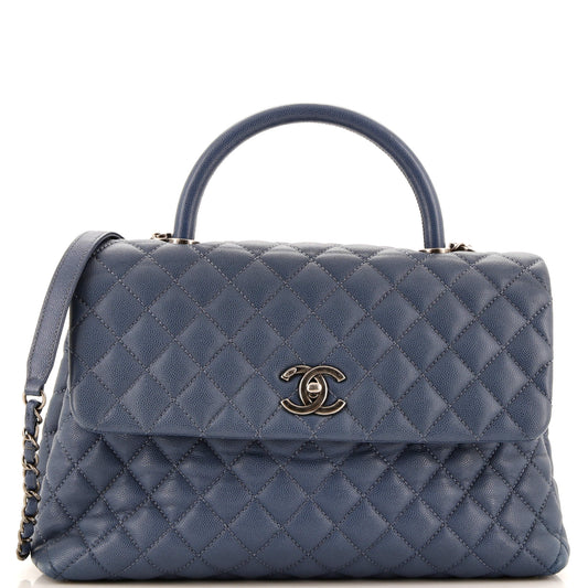 CHANEL Coco Top Handle Bag Quilted Caviar Medium
