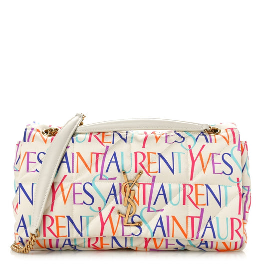 Saint Laurent Silk Carre Rive Gauche Print Patchwork Monogram Medium Jamie Multicolor White