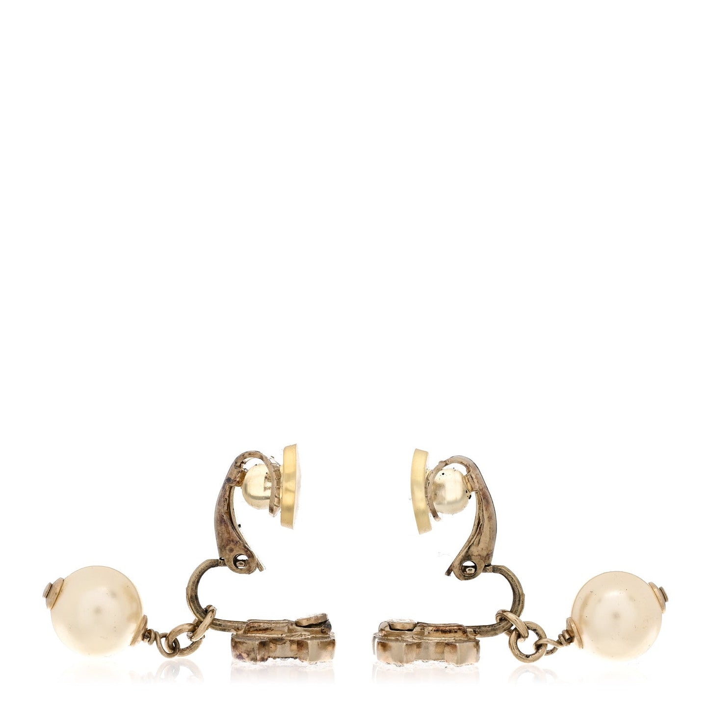 Amelia Pearl Crystal CC Drop Clip On Earrings Gold White