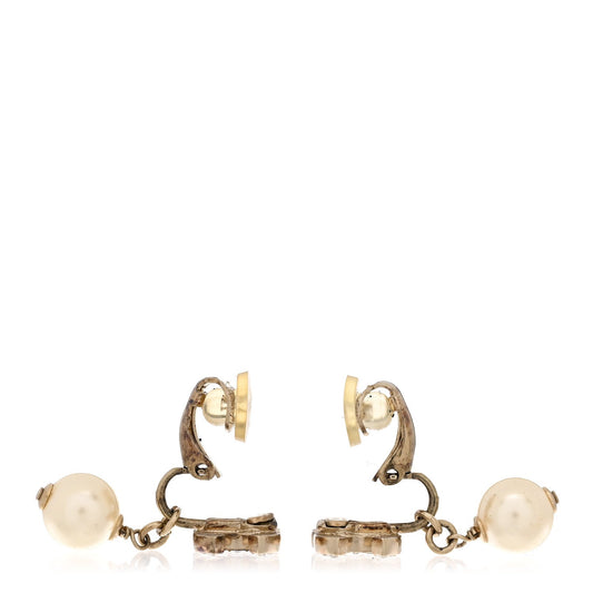 Amelia Pearl Crystal CC Drop Clip On Earrings Gold White