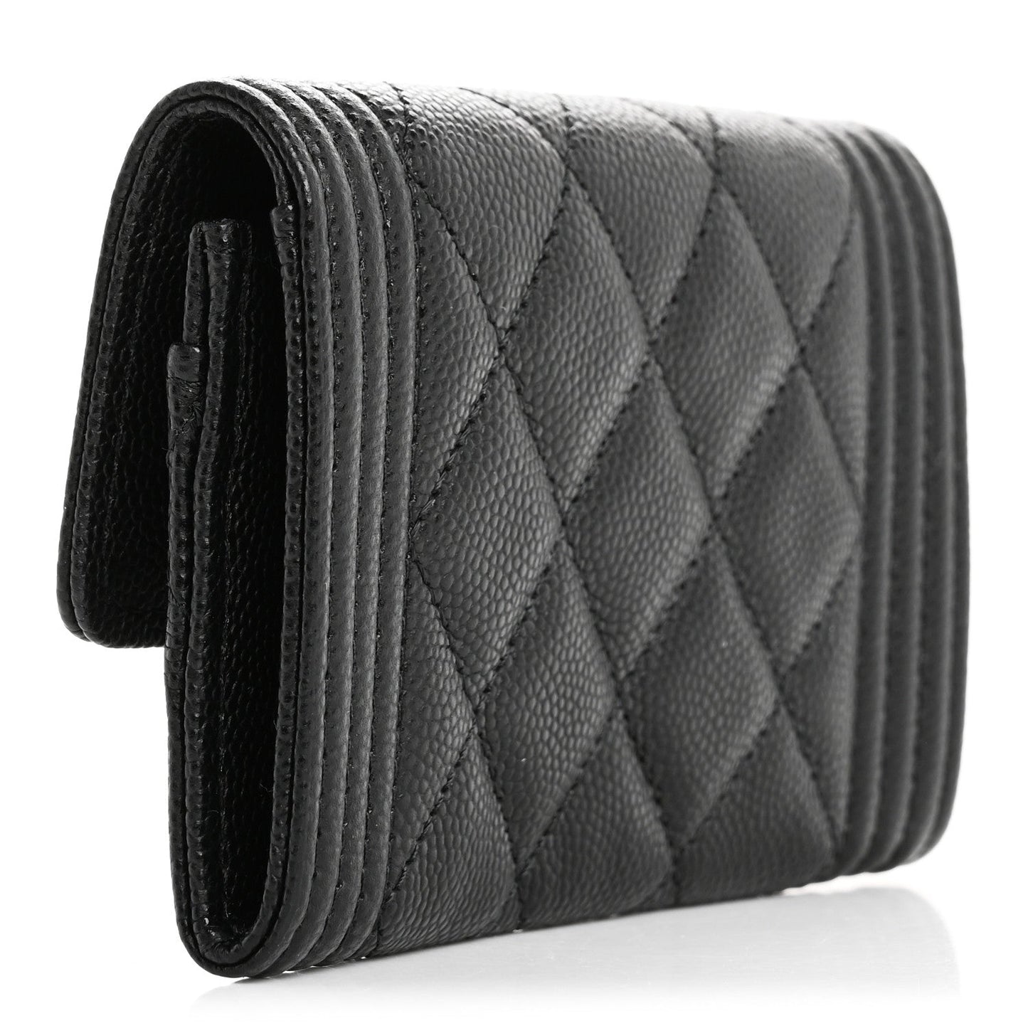Amelia Caviar Quilted Boy Flap Card Holder Black